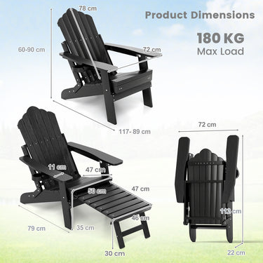 Outdoor Folding Adirondack Chaise Lounge for Lawn
