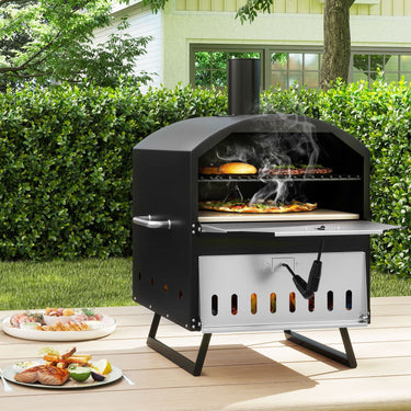 40.5 CM 2-Layer Outdoor Pizza Oven with Stone Peel Grill Racks for Camping