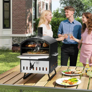 40.5 CM 2-Layer Outdoor Pizza Oven with Stone Peel Grill Racks for Camping