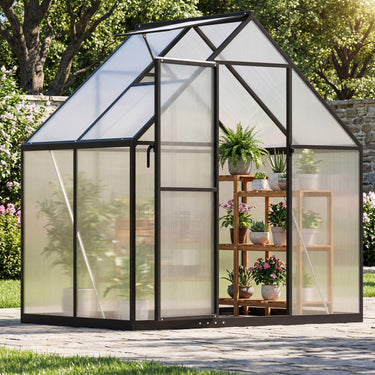 190 x 130 x 200 cm Polycarbonate Greenhouse with Adjustable Roof Vent