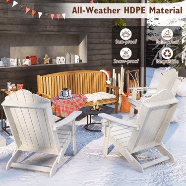 Outdoor Folding Adirondack Chair, Weather Resistant Plastic Lounger with Cup Holder