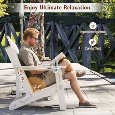 Outdoor Folding Adirondack Chair, Weather Resistant Plastic Lounger with Cup Holder