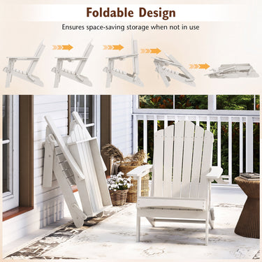 Outdoor Folding Adirondack Chair, Weather Resistant Plastic Lounger with Cup Holder