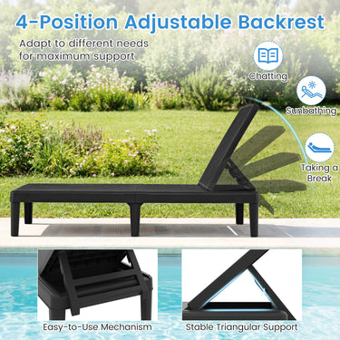 Outdoor Chaise Lounger Chair, 3-Position Reclining Chair with Waterproof Rattan Textured PP Surface