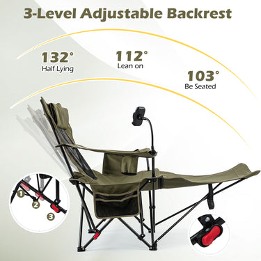 2-in-1 Camping Chair with Detachable Footrest and 3-Level Backrest