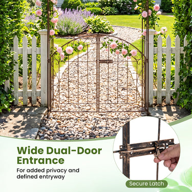 200 cm Garden Arch with Gate, Heavy-Duty Metal Arbor Trellis for Climbing Plants