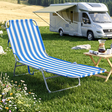 Folding Sun Lounger Reclining Beach Chair with Adjustable Backrest