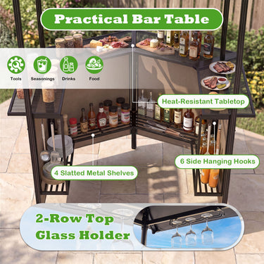 3-Piece Outdoor BBQ Canopy with Bar Table and 2 Folding Bar Stools for Backyard