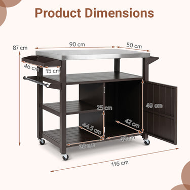 Outdoor Grill Cart with Storage Cabinet Shelves and Stainless Steel Top