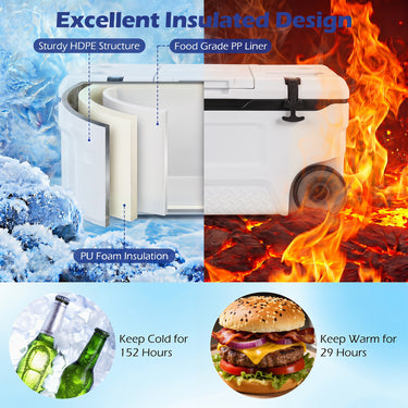 70 L Rolling Cooler with Molded Design and Wheels for Fishing Camping