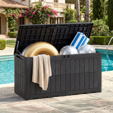 380L All Weather Patio Bench Storage Box Waterproof for Garden Tools