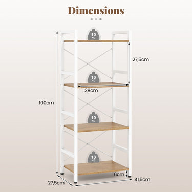 Narrow Bookshelf 4-Tier with Heavy Duty Metal Frame and Open Shelves