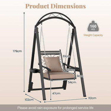 Outdoor Porch Swing Removable Cushions and Side Tables for Garden Balcony Poolside