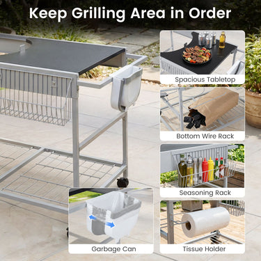 Outdoor Grill Table with Wire Rack for 46/56cm Kettle Charcoal Grill
