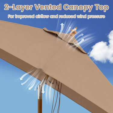 Rectangular Patio Umbrella with 3 Heights Push Button Tilt and Pulley Lift