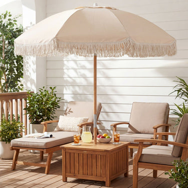 Wood Pole Market Umbrella with 8 Ribs Air Vent for Yard or Poolside
