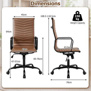 Ribbed Office Chair High Back PU Leather for Home Office