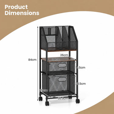 Rolling File Utility Cart with 2 Drawers and Lockable Wheels for Home Office