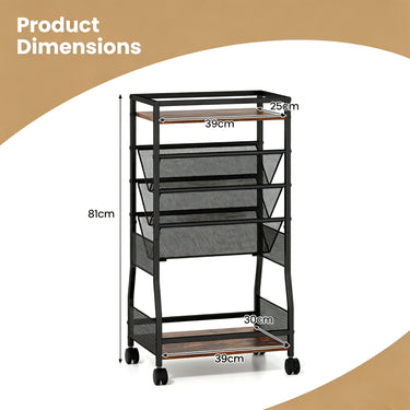 Rolling File Utility Cart with 2 Drawers and Wooden Top for Home Office