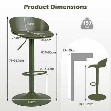 Set of 2 Adjustable Swivel Bar Stools with Back and Footrest