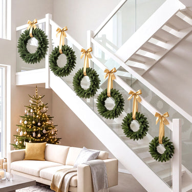 Set of 6 Artificial Christmas Wreaths Unlit Greenery Decoration for Holiday