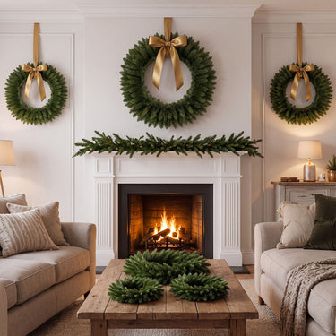 Set of 6 Artificial Christmas Wreaths Unlit Greenery Decoration for Holiday