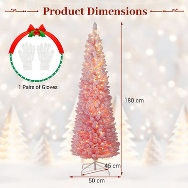 Snow-flocked Artificial Pink Christmas Tree with Warm White LED Lights and Lighting Modes