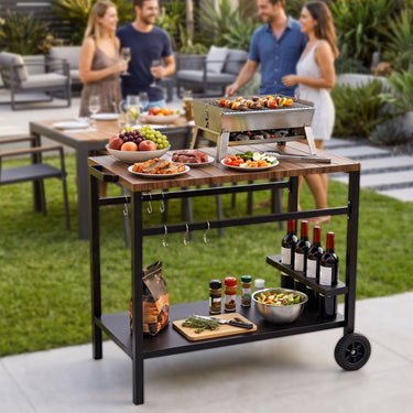 Stainless Steel Top Outdoor Kitchen Island on Wheels with Spice Rack and amp
