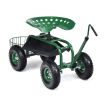 Steerable Garden Cart Rolling Scooter with Extendable Handle and Storage Basket