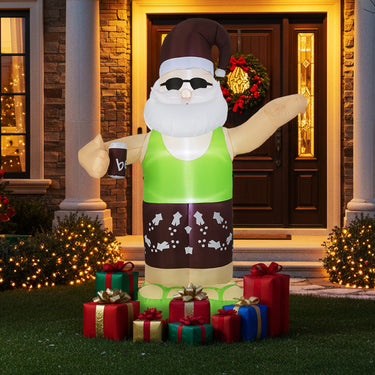 250 CM Christmas Inflatable Decoration, Blow up Tropical Santa on Beach with Bright LED Lights