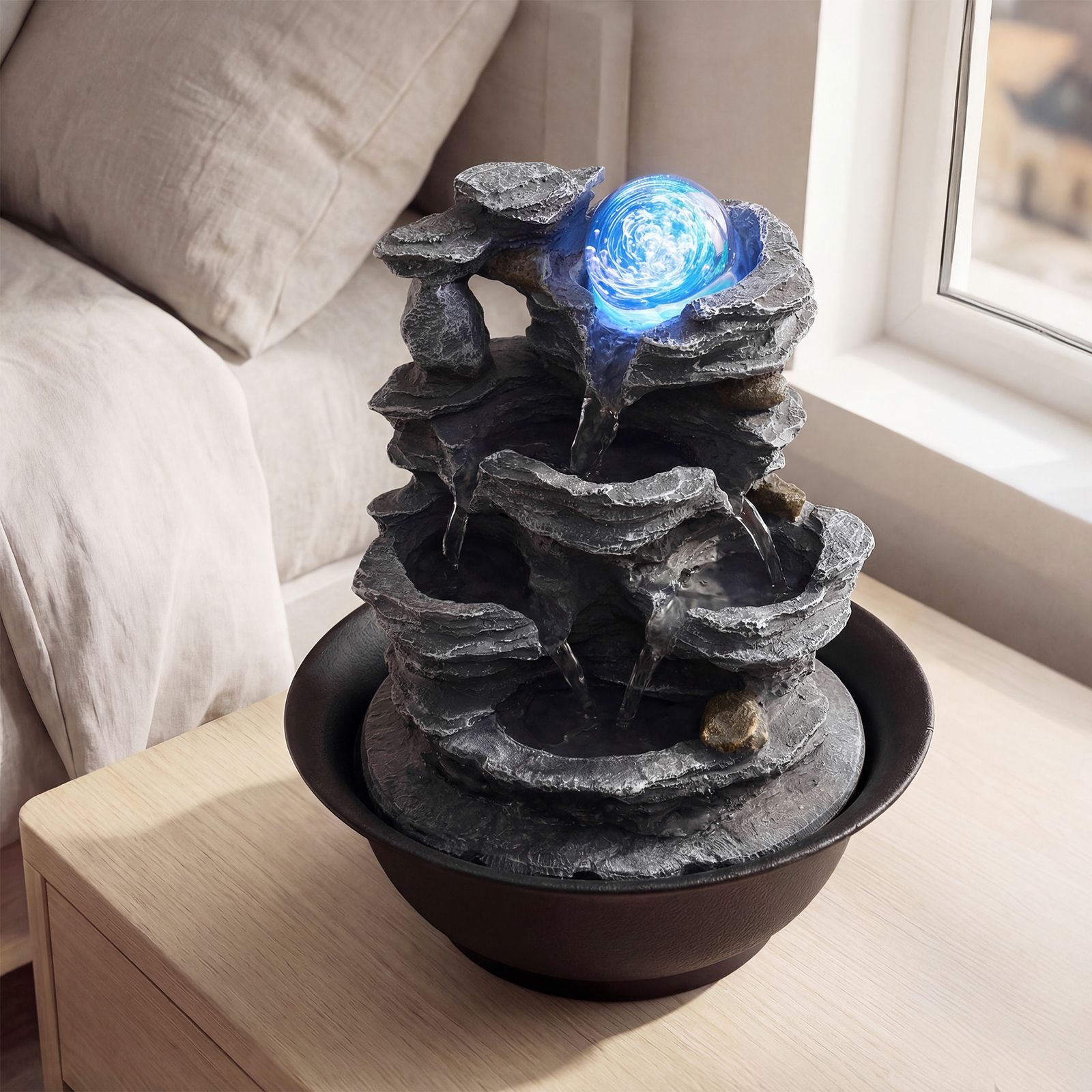 Tabletop Water Table Tabletop Water Fountain with Rolling Crystal Ball and LED Light ...