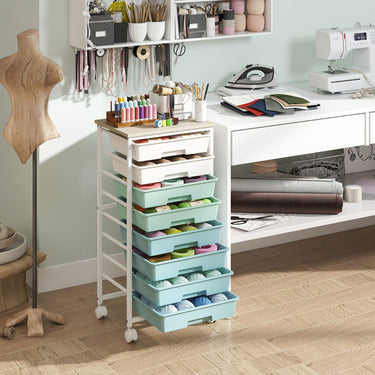 Utility Cart with Wooden Tabletop and Lockable Wheels Office and Art Craft Storage Organizer