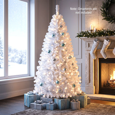 150/180 cm Artificial Christmas Tree w/ 8 Lighting Effects, White Christmas Tree