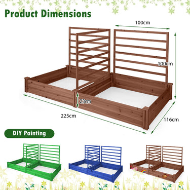Wooden Raised Garden Bed with 3 Trellises Rectangular and Planter Boxes for Vegetables