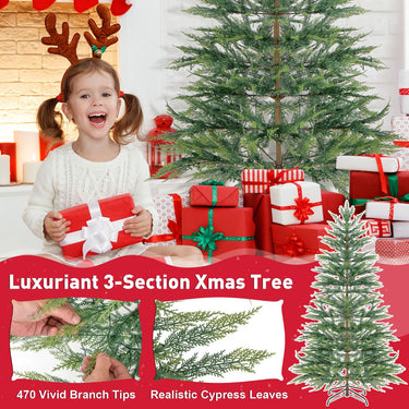 195/225 cm Artificial Xmas Tree Hinged Christmas Tree with Auto Timer