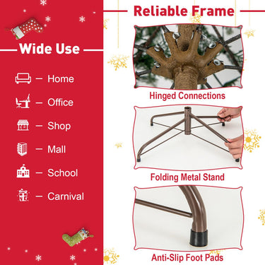 195/225 cm Artificial Xmas Tree Hinged Christmas Tree with Auto Timer