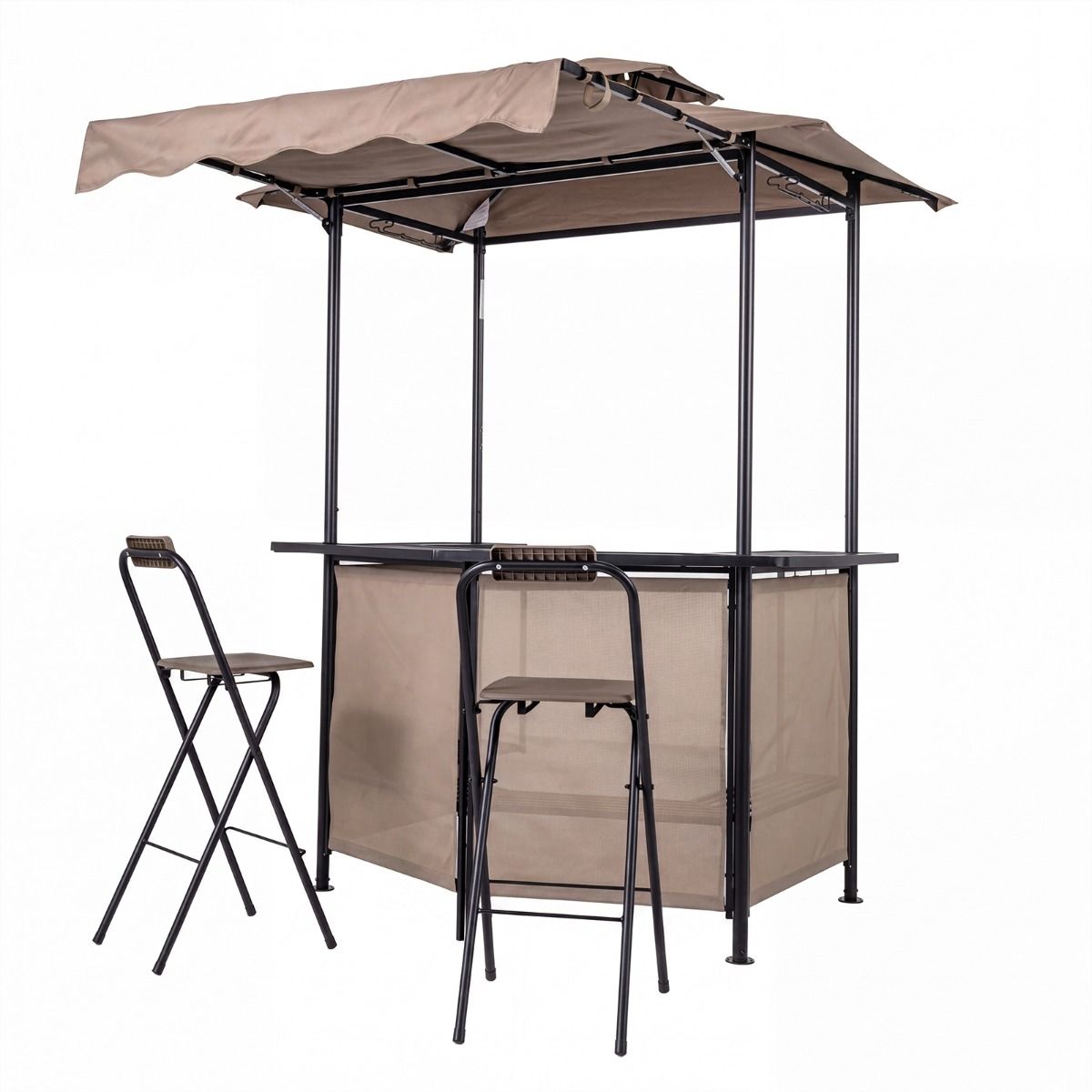 3-Piece Outdoor BBQ Canopy with Bar Table and 2 Folding Bar Stools for ...