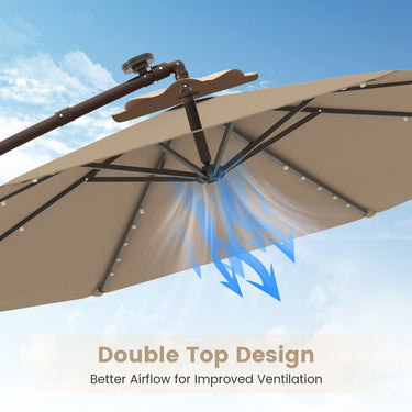Cantilever Umbrella with 32 LED Lights and Solar Panel Batteries