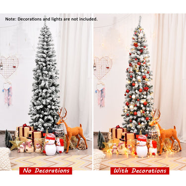 Slim Snow Flocked Christmas Tree for Home Decoration & Gift