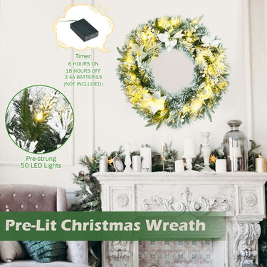 2.8 M Pre-Lit Flocked Christmas Garland & 60 cm Christmas Wreath