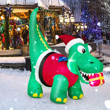 1.83M Inflatable Christmas Dinosaur with LED Lights for Yard & Party
