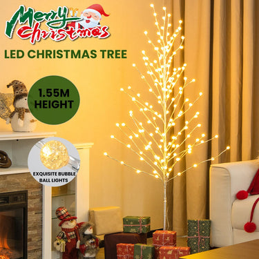 155/186 CM Lighted Birch Tree, Artificial Christmas Twig Tree with 168/200 Warm-White LED Lights