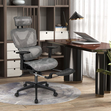 Adjustable Computer Desk Chair with Tilting Backrest, Lumbar Support, Headrest, Armrests, Retractable Footrest