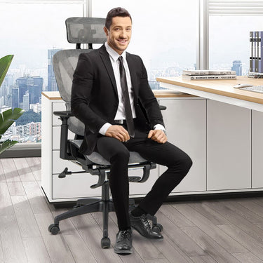 Adjustable Computer Desk Chair with Tilting Backrest, Lumbar Support, Headrest, Armrests, Retractable Footrest