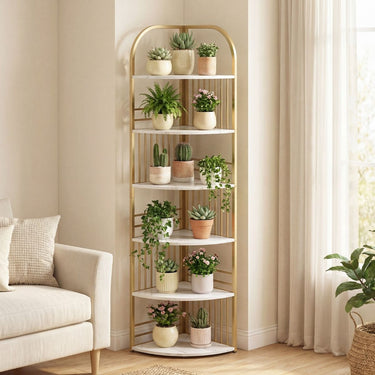 6-Tier Freestanding Corner Bookshelf with Heavy-duty Metal Frame