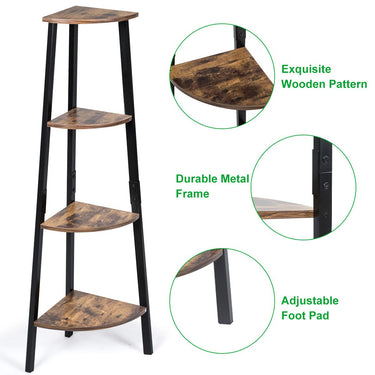 4-Tier Corner Bookshelf for Books & Plants