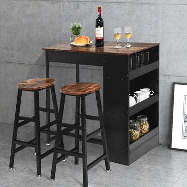 3 Pieces Industrial Kitchen Dining Bar Table Set with 2 Stools-Brown