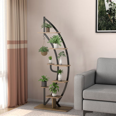 6-Tier Metal Curved Half Moon Shape Plant Stand Rack with Top Hook - PatiojoyAU