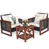 3-PCS Patio PE Rattan Chair Table Set, Wooden Wicker Furniture w/Solid Wood Frame - PatiojoyAU