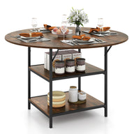 120 CM Round Dining Table with 2-Tier Storage Shelf and Heavy-duty Metal Frame